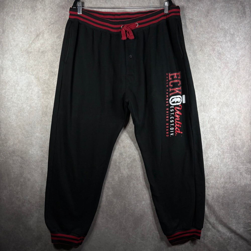 Ecko Unltd Sweatpants Men Size XL Black Red Rhino Graphic Joggers Streetwear Y2K